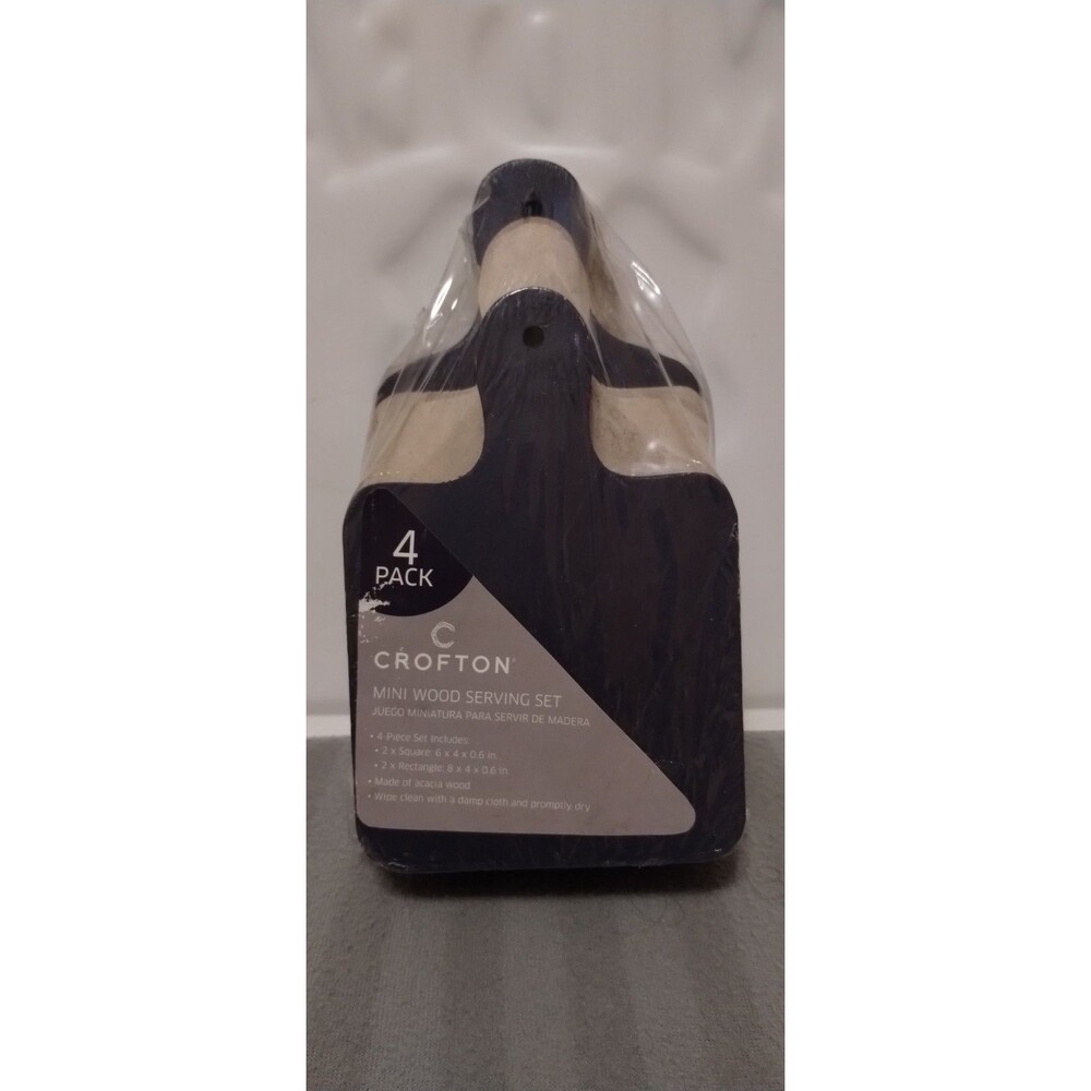 Crofton Mini Wood Serving Set 4-Pack Acacia, Navy/Light Brown, Matte 8 in